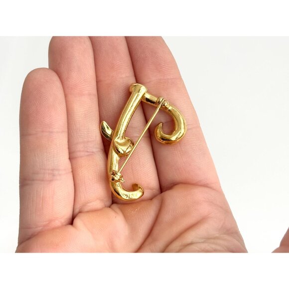 Anne Klein letter "F" Gold Toned Costume Jewelry Brooch | Lapel Pin - Picture 5 of 10